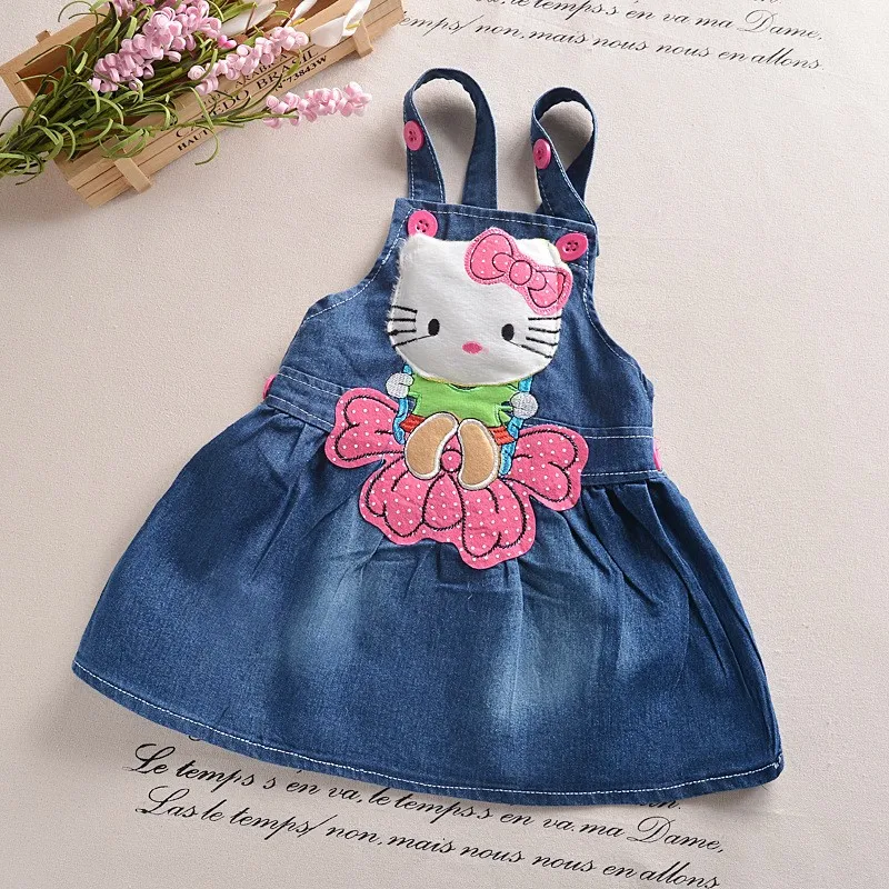 

BibiCola cartoon infant jeans dress baby girls cotton leisure bib dress fashion toddler girl denim dress for summer