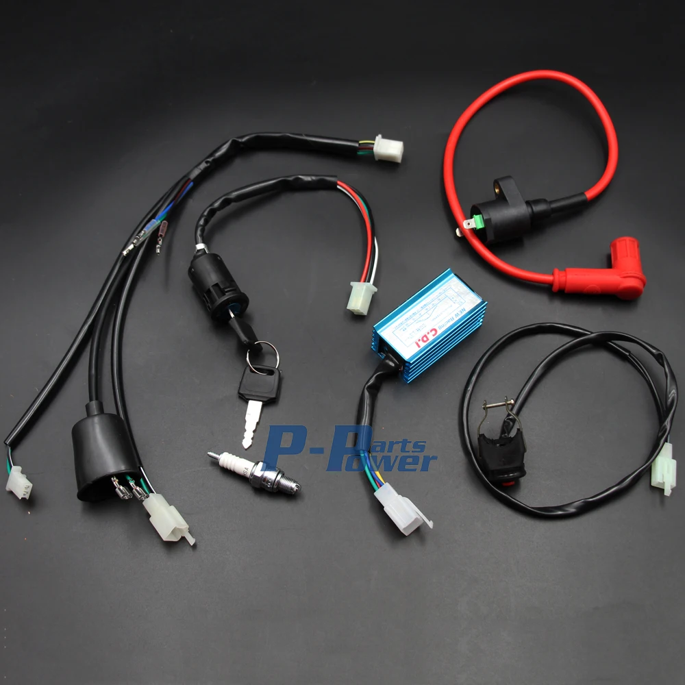 Wiring Harness Loom IGNITION CDI COIL SPARK PLUG KILL SWITCH Kit 50 70