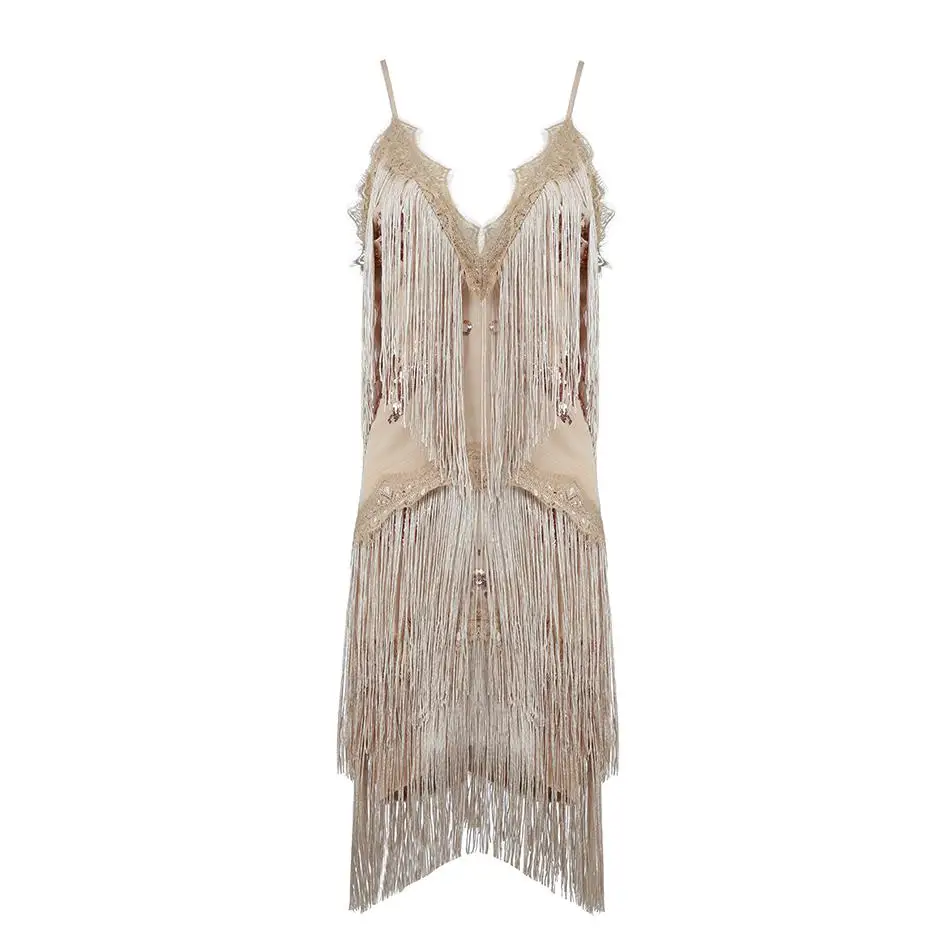 

Newest Summer Celebrity Party Bodycon Dress Women Spaghetti Strap V-Neck Tassel Sequin Sexy Nightclub Dress Women Vestidos