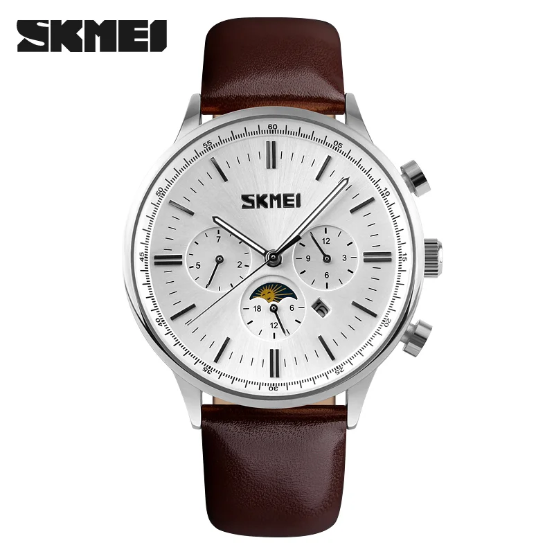 Для мужчин s часы лучший бренд класса люкс SKMEI Мужские Военные Спортивные Светящиеся Наручные часы хронограф кожа кварцевые часы relogio masculino - Цвет: white