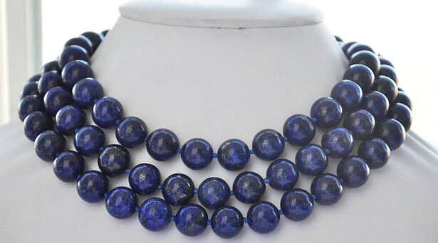

ddh002787 REAL 50" 12mm round blue lapis lazuli bead necklace