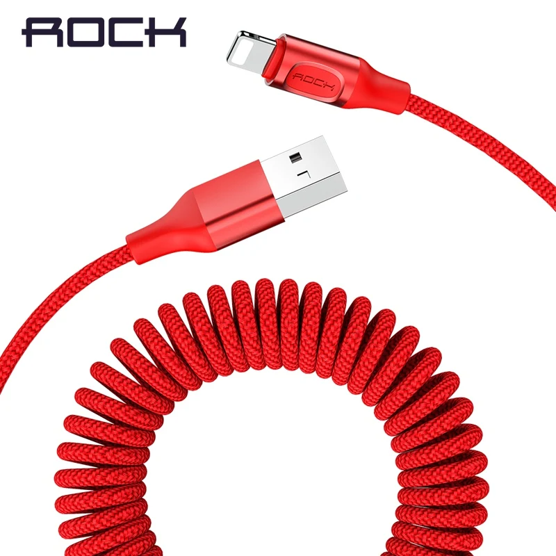 

ROCK Retractable Spring USB Cable For iPhone X XS Max XR 8 7 6 Plus 1.5M USB Charging Cable For iOS Wire Data Cord Adapter