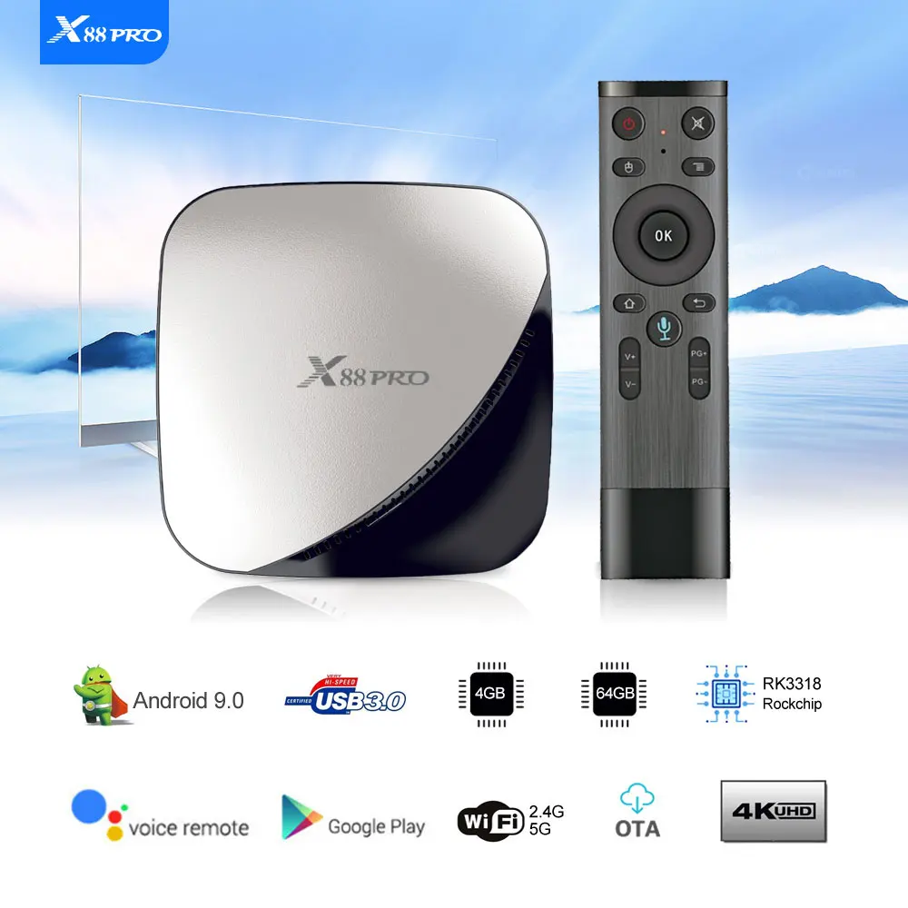 2019 مربع التلفزيون الذكية الروبوت 9.0X88 برو 4G 64G RK3318 4 النواة 2.4G و 5G واي فاي 4 K HDR مشغل الوسائط جوجل تلعب مجموعة أعلى مربع 2019 مربع التلفزيون الذكية الروبوت 9.0X88 برو 4G 64G RK3318 4 النواة 2.4G و 5G واي فاي 4 K HDR مشغل الوسائط جوجل تلعب مجموعة أعلى مربع