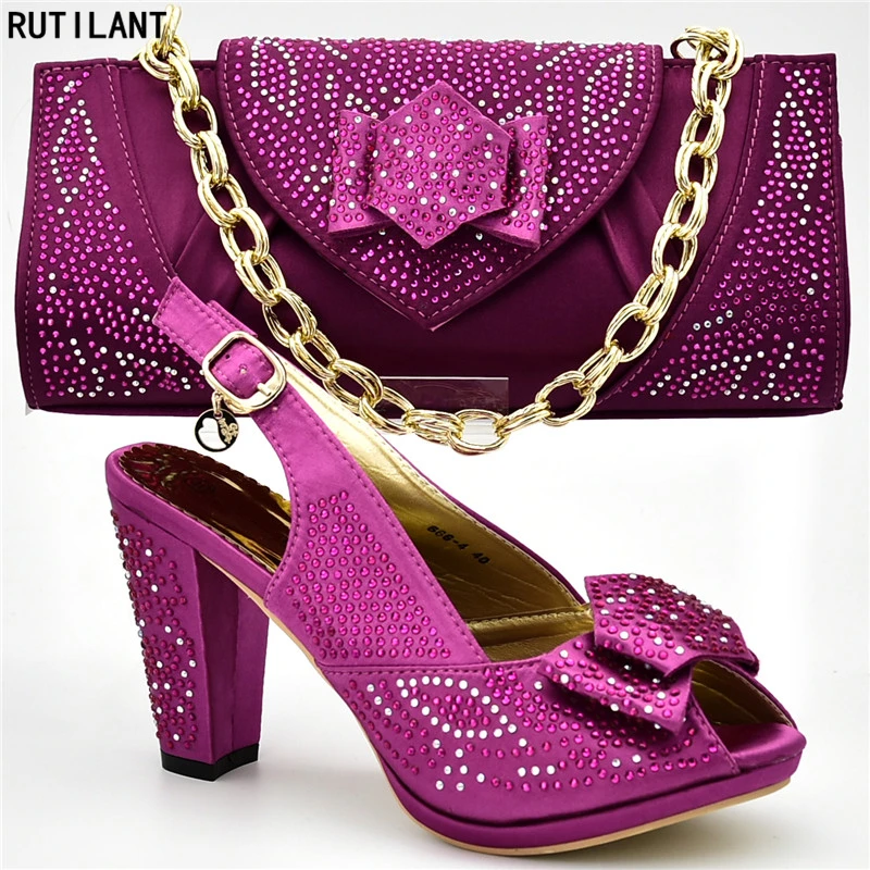 

New Arrival Italian Shoes and Bags Set Envio Gratis Nigerian Shoes and Matching Bags Set Decorated with Rhinestone Party Shoes