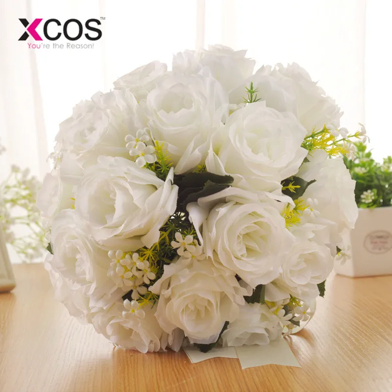 XCOS искусственный белый цветок букет Свадебный букет de mariage ручной работы Листья жемчужные цветы Свадебные букеты невесты