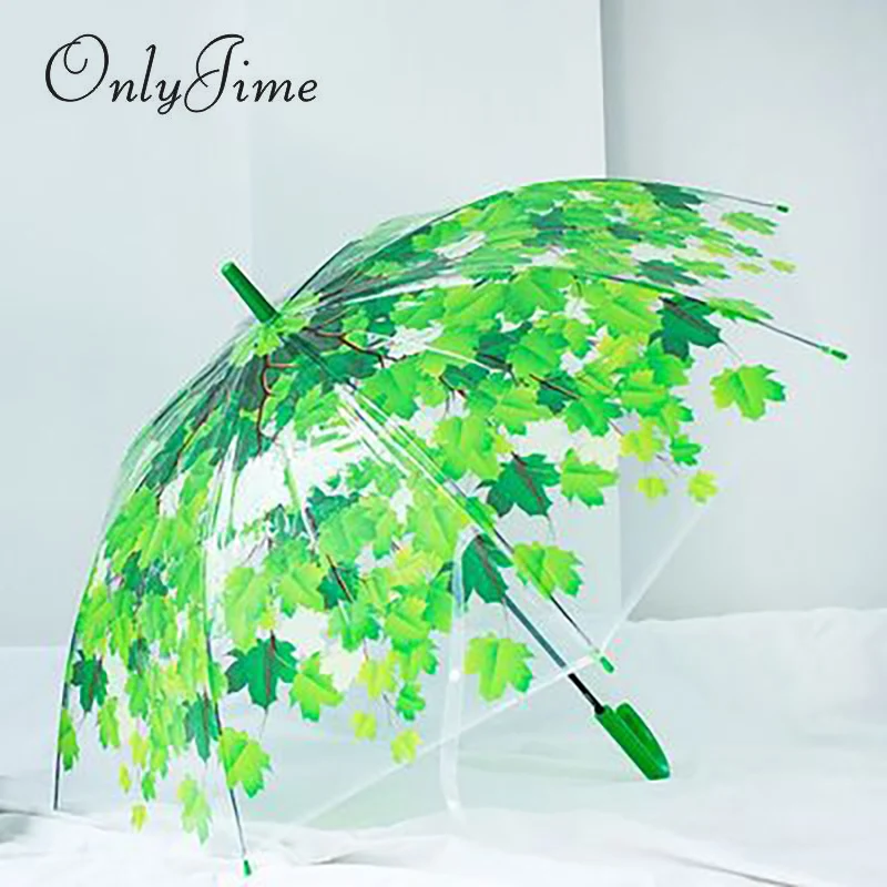 

Only Jime Creative Transparent Umbrella Green Leaf Women's Umbrella Lady Fashion Personality Semi-automatic Umbrella Rain Women