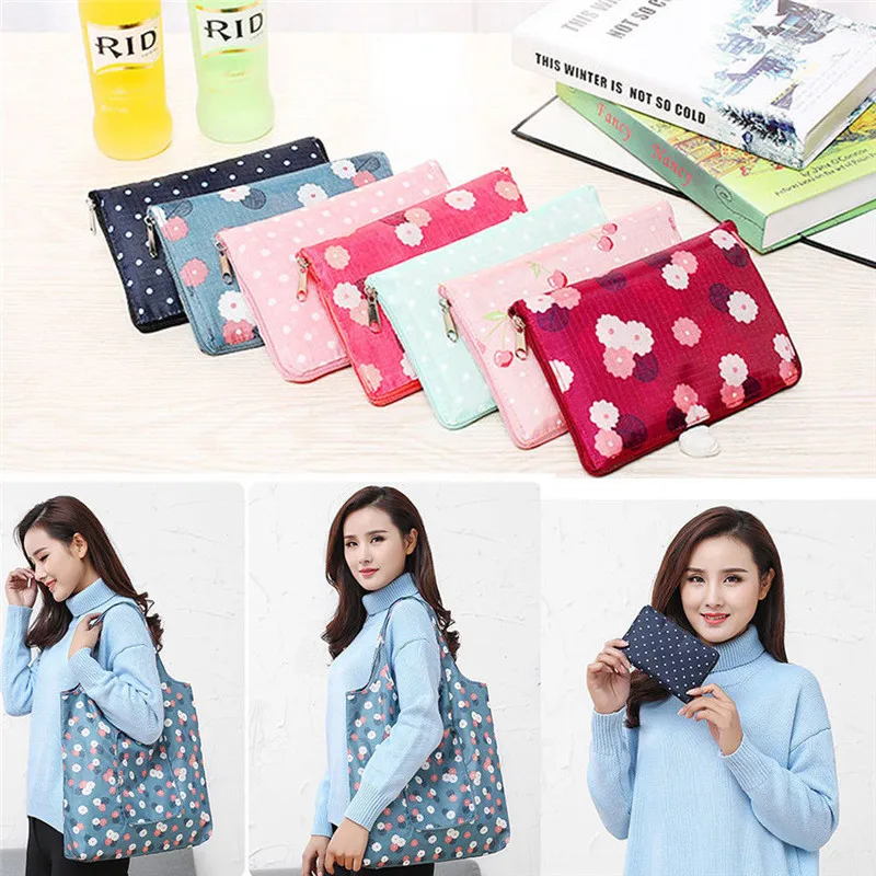 

Foldable Recycle Shopping Bag Eco Reusable Shopping Tote Bag Handy Pouch Storage Handbags Cool Grocery Handbag Key Chain Tote