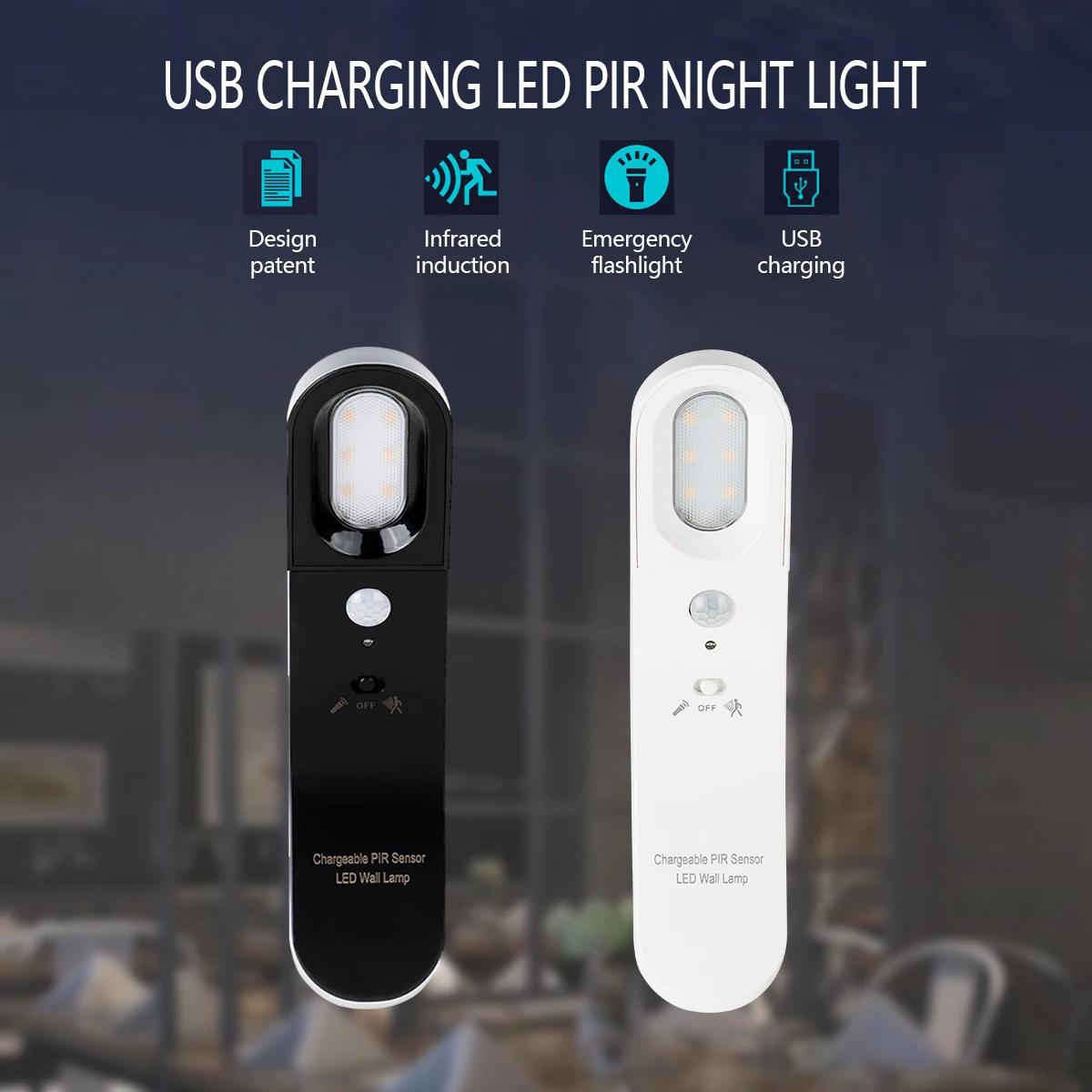 Stick-On PIR инфракрасный датчик движения перезаряжаеый ночник с разъемом USB свет 12 светодиодный ночник индукция ночник коридор гардероб