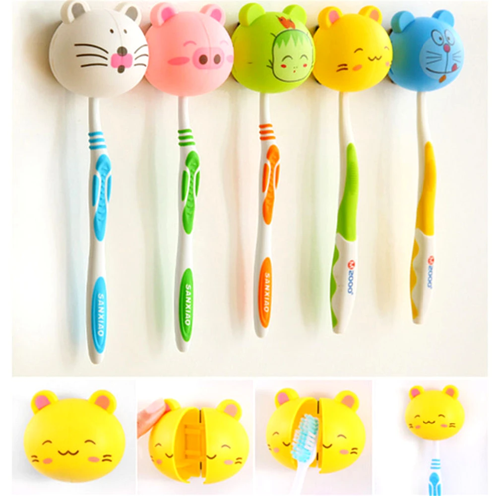 

1PC 3D Lovely Cartoon Toothbrush Holder Stand Mount Wall Suction Grip Rack Home Bathroom Products for Kids Pattern At Random