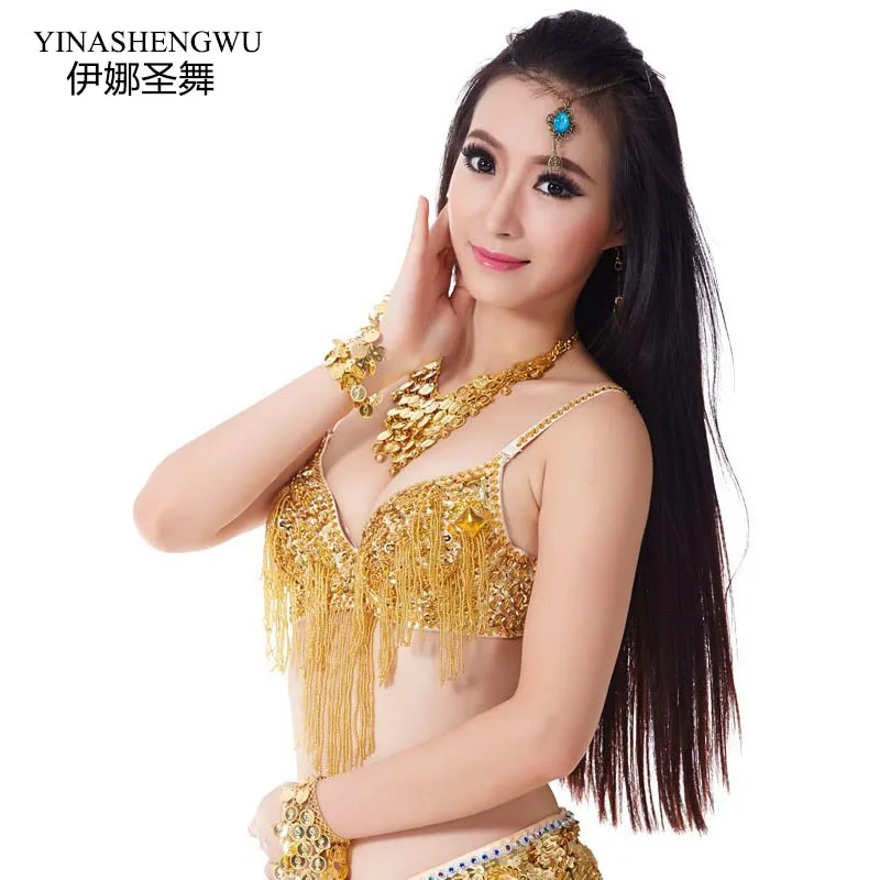 Women lady Sexy Belly Dance Top Bra bellydance Twinkling Sequined tassel Bra Beaded Fringe Dancing Costume dancewear Underwear