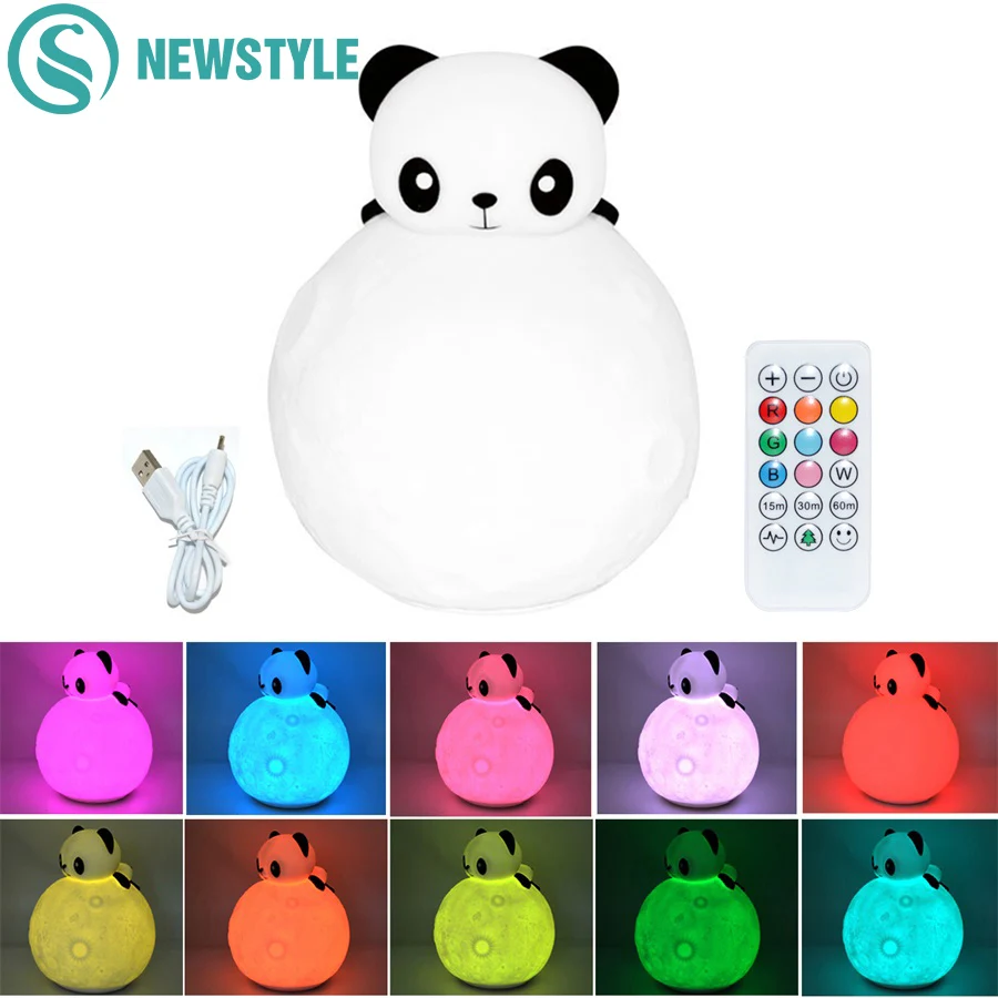 

Silicone Panda LED Night Lamp USB Rechargeable LED Children Night Light Colorful Novelty Light for Baby Bedroom Toy Gift