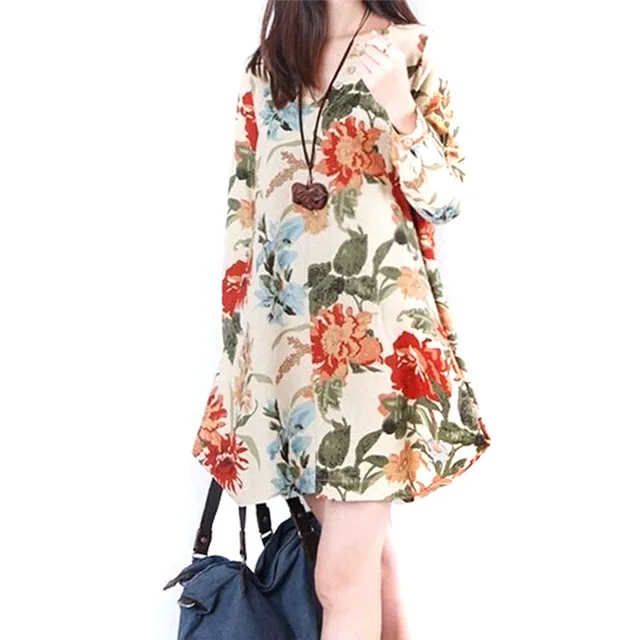 Summer Style Women Clothing 2017 Top Fashion New Trendy Autumn Vestido Floral Print Linen Casual Loose Summer Style Women Clothing 2017 Top Fashion New Trendy Autumn Vestido Floral Print Linen Casual Loose