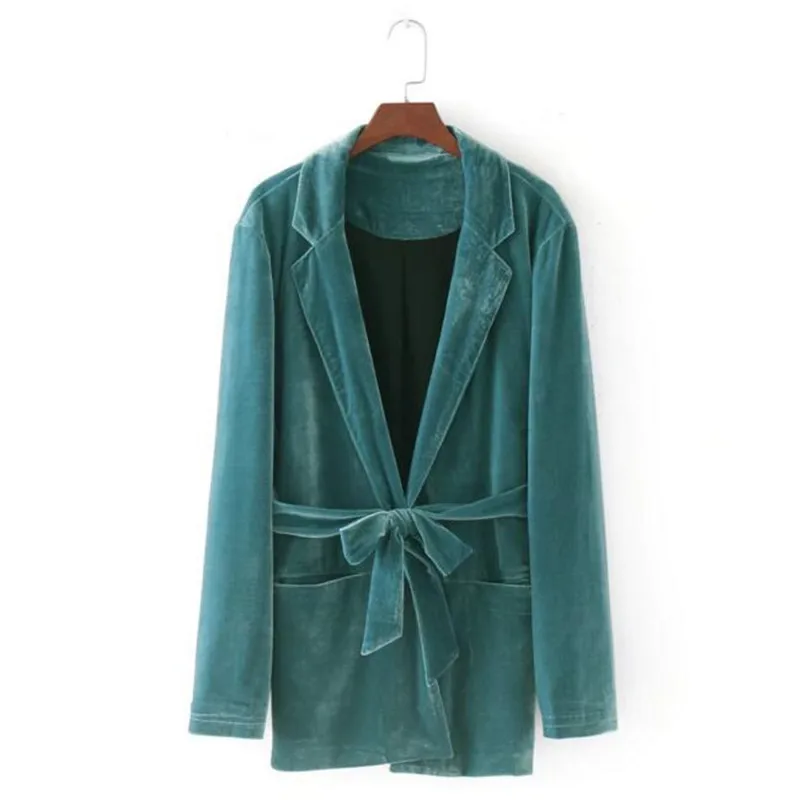 Buy Vintage Green Notched Collar Velour Blazer With