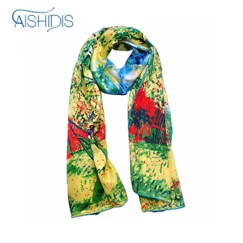 

Long Silk Scarf Soft Wrap Scarf Ladies Shawl Scarves Van Gogh's "Peach Tree in Bloom"