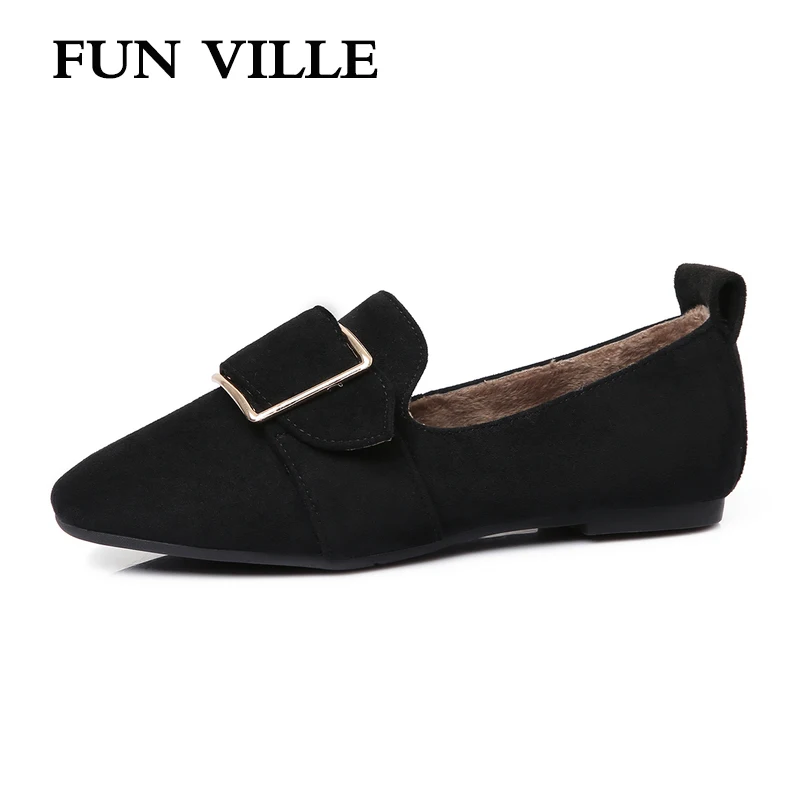 FUN VILLE/Новые Осенние лоферы женская обувь на плоской подошве из коровьей замши для