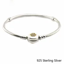 Pulsera Adapta Estilo Europeo Joyería Auténtica Plata de Ley 925 y Oro Claro Cúbicos Circonia Original DIY Encantos Al Por Mayor
