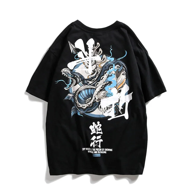 

2019 Men Japanese Style Oversize Tshirts Streetwear Samurai Print Short Sleeve Harajuku T Shirts Hip Hop Cotton Tops Tees