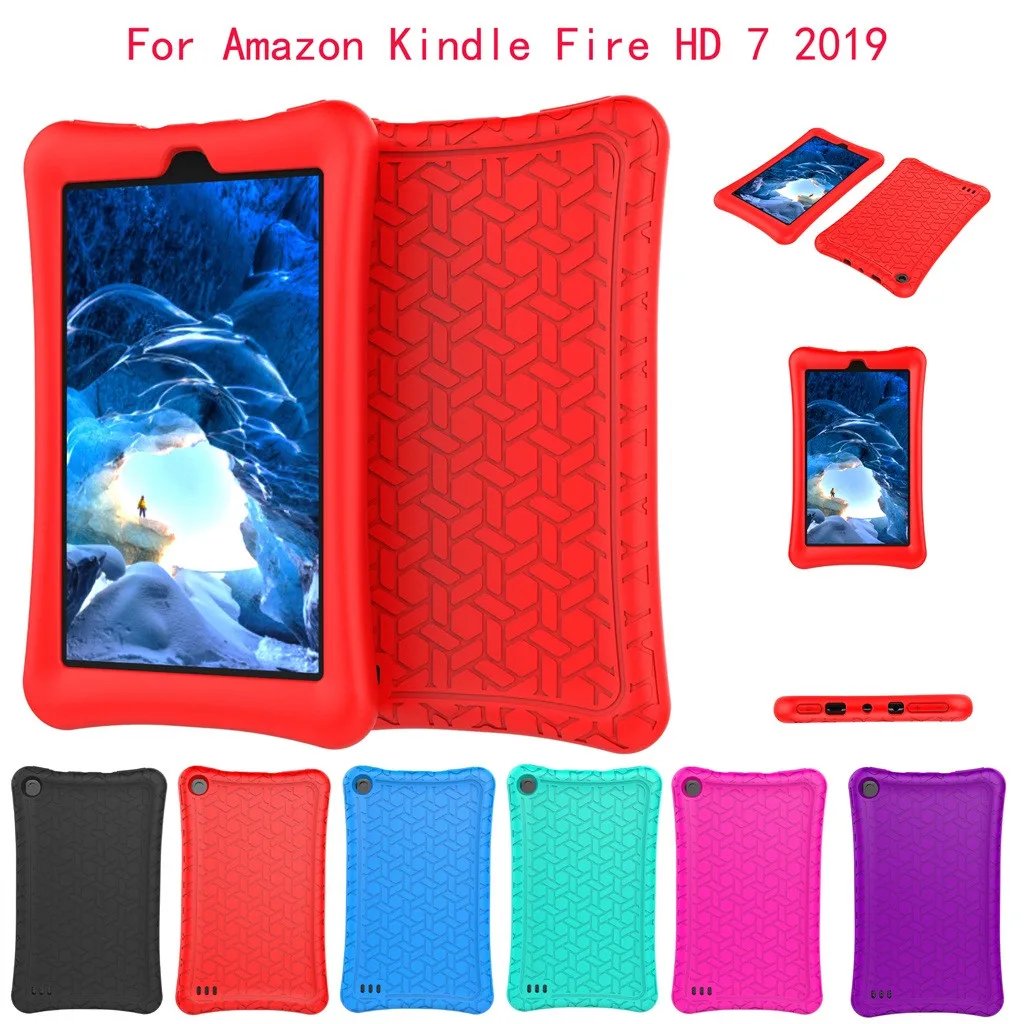 

For Amazon Kindle Fire HD 7Inch 2019 Case Fun Stripe Slim Cover Silica Gel E-book Shell with Rotatable Handle for Kids