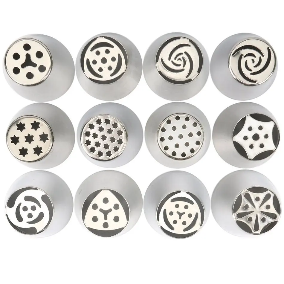 

12pcs/set 4cm high Stainless Steel Cake Decorating Icing Tips DIY Pastry Tubes Cookies Making Russian Nozzle