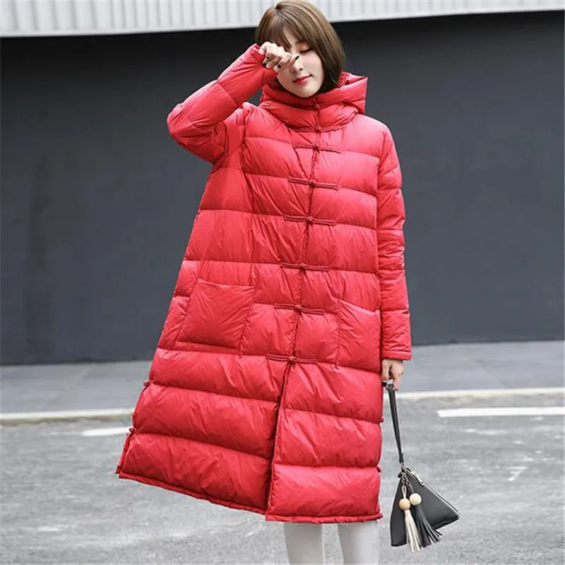 Winter New Women Coat Long Down Jacket Loose Parka Hooded Big Yards High Quality White Duck Down Girls Jacket Outerwear Q830 Winter New Women Coat Long Down Jacket Loose Parka Hooded Big Yards High Quality White Duck Down Girls Jacket Outerwear Q830