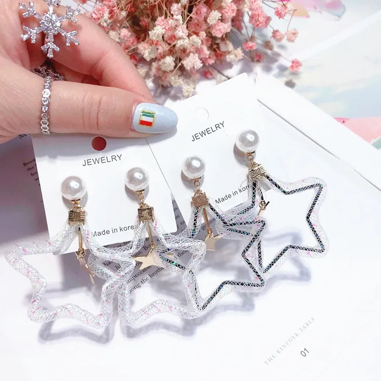 hollow net yarn star earring Hypoallergenic fadeless alloy fashion jewelry stud earrings for women girl Christmas gift