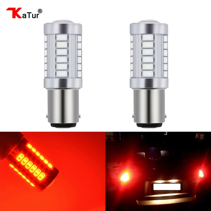 

KaTur 2pcs 1157 BAY15D 5630 33-SMD Red 900 Lumens Super Bright LED Turn Tail Brake Stop Signal Light Lamp Bulb 12V 3.6W