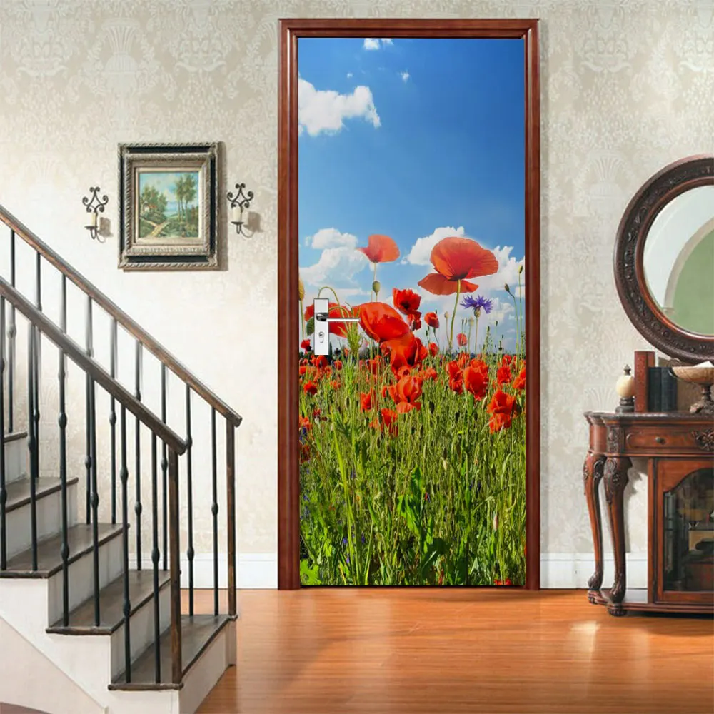 Новейшая креативная 3D дверь наклейка природа пейзаж DIY Настенные обои Гостиная Спальня домашний Декор ПВХ водонепроницаемый самоклеющиеся