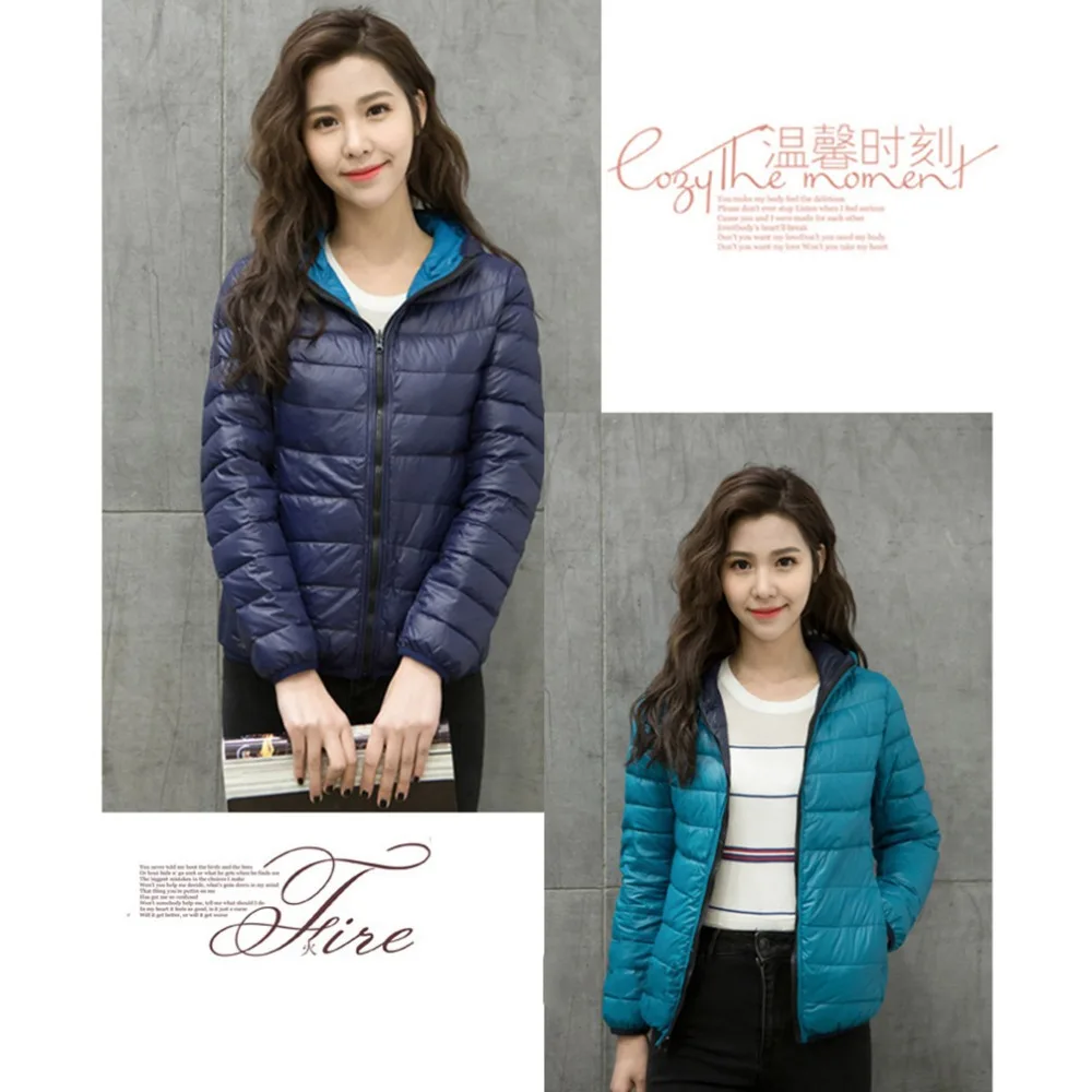 Finest  Duck Coats Women Hooded Jacket Ultra Light Down Jacket With Bag Travel Double Side Reversible Feath