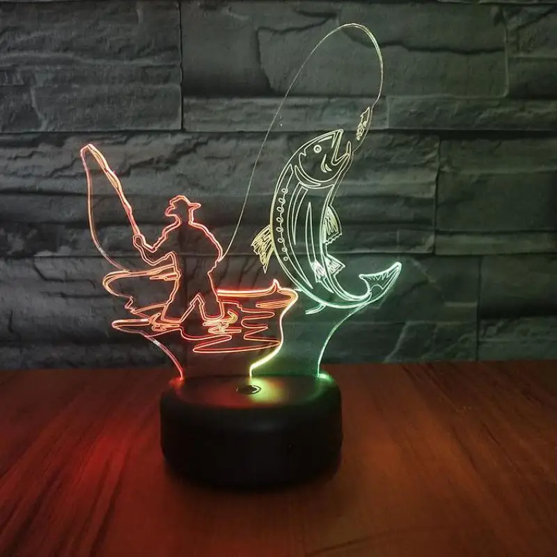 Рыбалка светодиодный 3d ночной Светильник визуальные Творческие Цвет Фул Usb