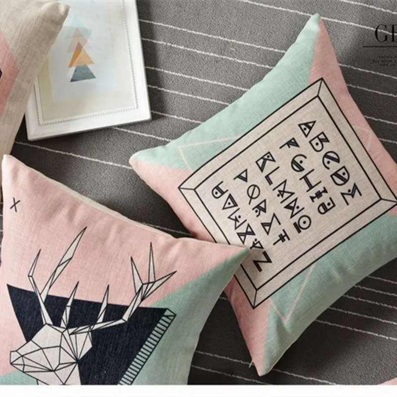 Чехол для подушек в скандинавском стиле, домашний декор, геометрические декоративные наволочки, розовые подушки, льняная подушка для дивана 45x45 см