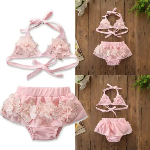 

Summer Baby Girls Lace Tulle 3D Floral Bikini Set