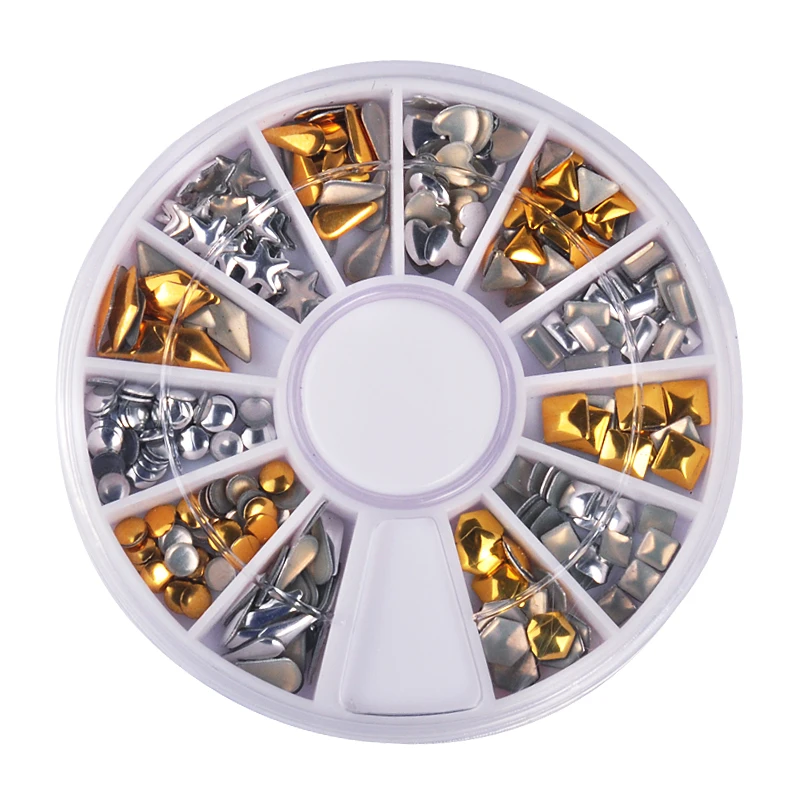 

Biutee New 120Pcs Punk Rivet Nail Tips Golden Silver Metal Nail Art Tips Fashion Metallic Studs Stickers New Fashion