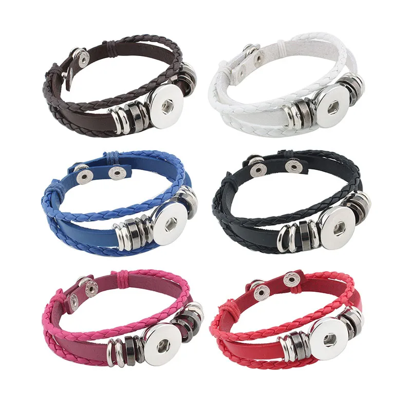 Wholesale Snap Button Bracelet&Bangles 6 color High quality PU leather Bracelets For Women 18mm ...