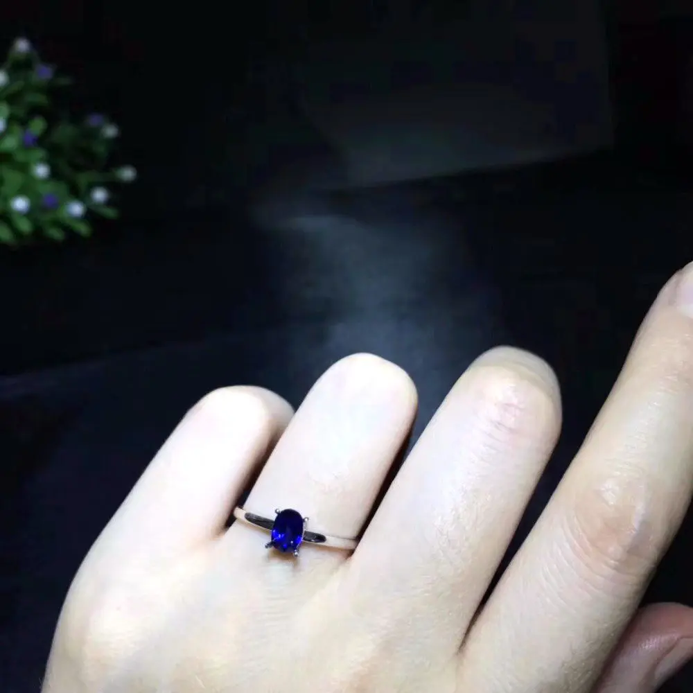 Uloveido Natural Sapphire Solitaire Rings, Ring Silver 925 Women, Lady's Certified 4*6mm Gemstone Wedding Jewelry FJ224
