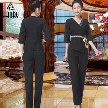 

2018 Hotel Uniform Waiter Aviation Uniform Women Short Sleeve Medical Uniform Lady Beauty Salon SPA Fashion Workwear Uniform