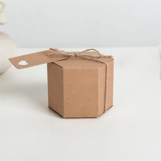 200PCS Hexagon Kraft Paper Boxes Candy Box Wedding Favors Gift With Tags Rustic Burlap Twine