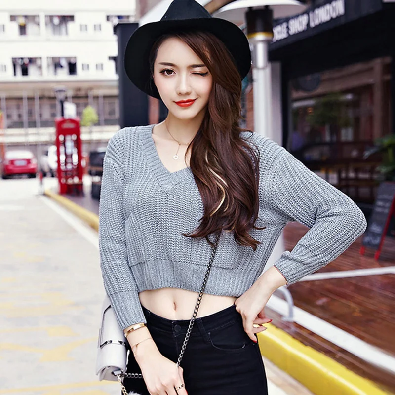 Winter top Sweater Women Sexy V Neck Hand Knitted Pullovers Korean Version Loose Fashion 2018 Autumn New Long Sleeve Female Tops