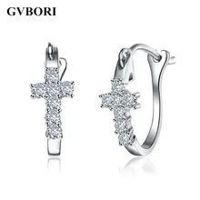 Крест натуральный 0.2 карат серьги с бриллиантами крест обруч серьги для женщин очень хороший крой 18 К белого золота si /I-J