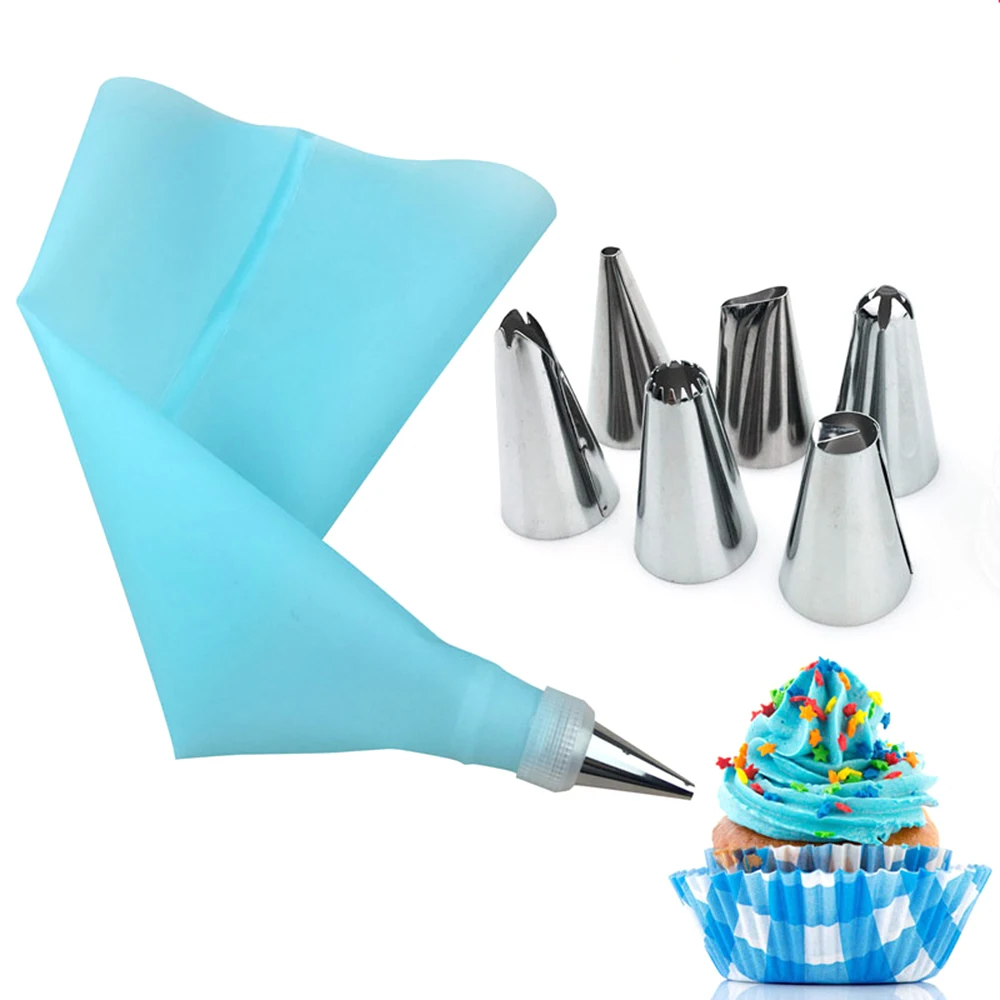 

Silicone Kitchen Accessories Icing Piping Cream Pastry Bag 6 Stainless Steel Nozzle Set DIY Cake Decorating Tips Set