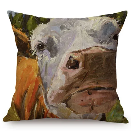 3D Cattle Cow European Style Oil Painting Art Farm Animal Print Home Decor Throw Pillow Case Cotton Linen Car Sofa Cushion Cover K90-4