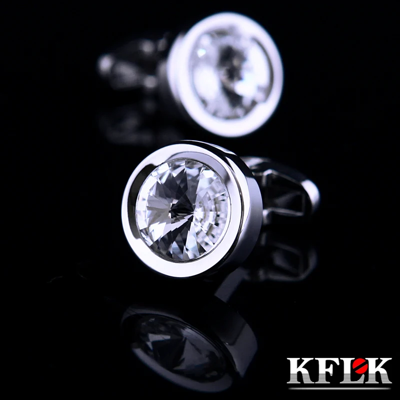 

KFLK Jewelry shirt cufflinks for mens Brand Round White Crystal Cuff link Wholesale Fashion Buttons High Quality Free Shipping
