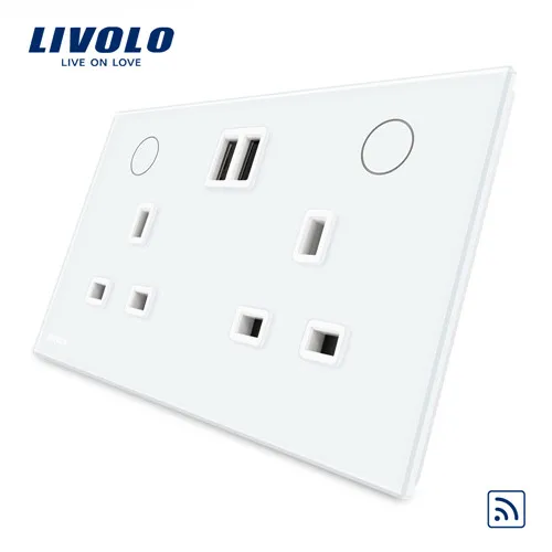 Livolo UK стандартная настенная розетка(пульт дистанционного управления)+ 2USB, белая Хрустальная стеклянная панель, 13А настенная розетка, W2C2UKRU-11/12(без пульта дистанционного управления - Тип: White