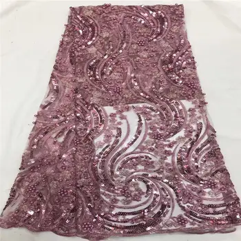 

Fashion African Lace Fabric High Quality Pink Lace Nigerian Lace Fabric 2019 High Quality Lace With Beaded 5yards