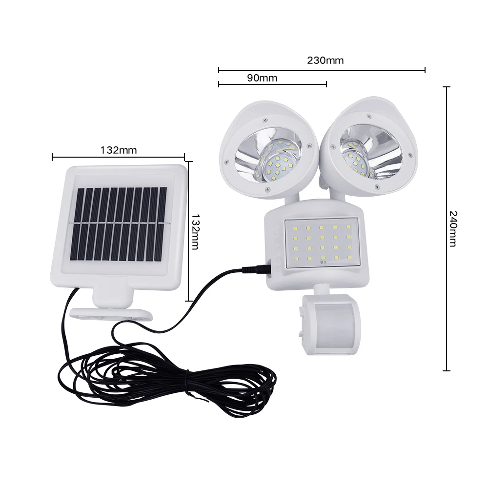 Супер яркий 42 светодиодный солнечный свет с двумя головками PIR датчик движения водонепроницаемый открытый солнечный светильник безопасности уличные настенные светильники