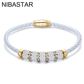 Fashion women’s fashion jewelry leather rope stainless steel rope bracelet stainless steel charm bracelet