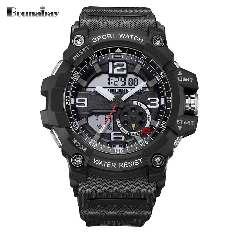 

BOUNABAY 5Bar Waterproof Men Sport Watch Professional Outdoor Exercise Running Dual Display Wristwatch Anti-magnetic Chronograph