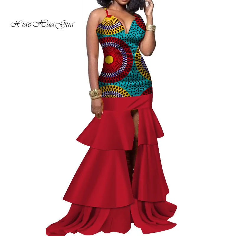 Африканский батик воск печати Bodycon сексуальное с открытыми плечами глубокий v-образный вырез длинное платье вечернее платье африканские платья для женщин wy3564