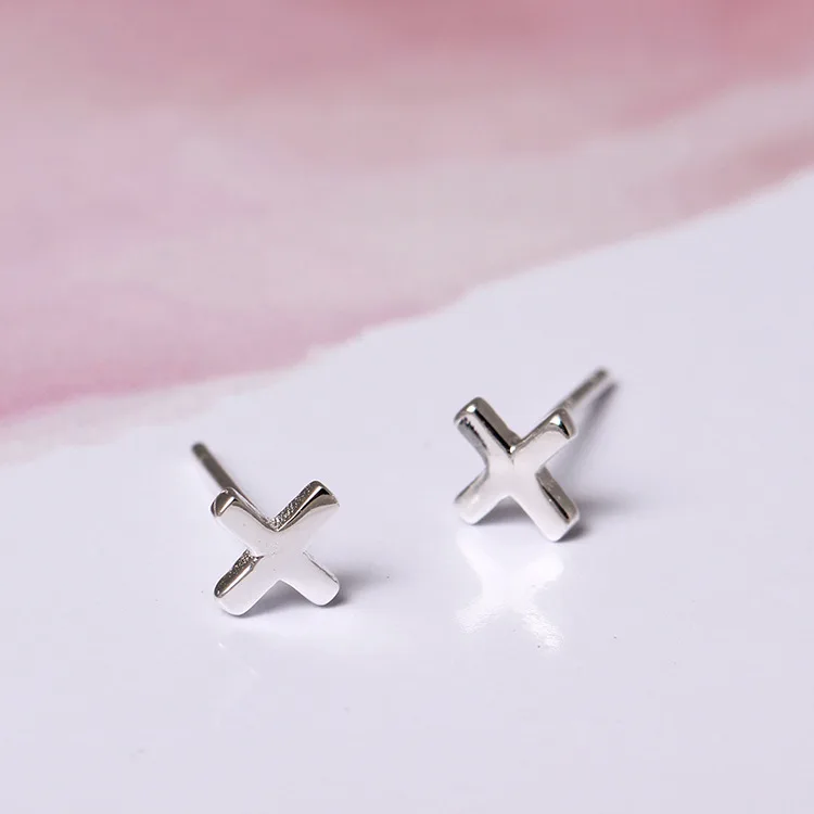 simple Cross earring 100% 925 Sterling silver Jewelry fashion Hypoallergenic Stud earrings for women gift