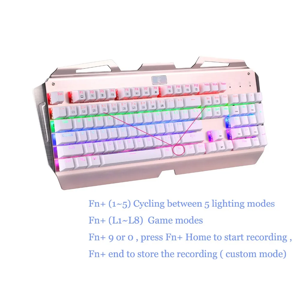 Mechanical Gaming Keyboard LED Backlit Aluminum Plate Clicky Switches 104 Keys Gamer Keyboard Anti-Ghosting ,White Gold X7000