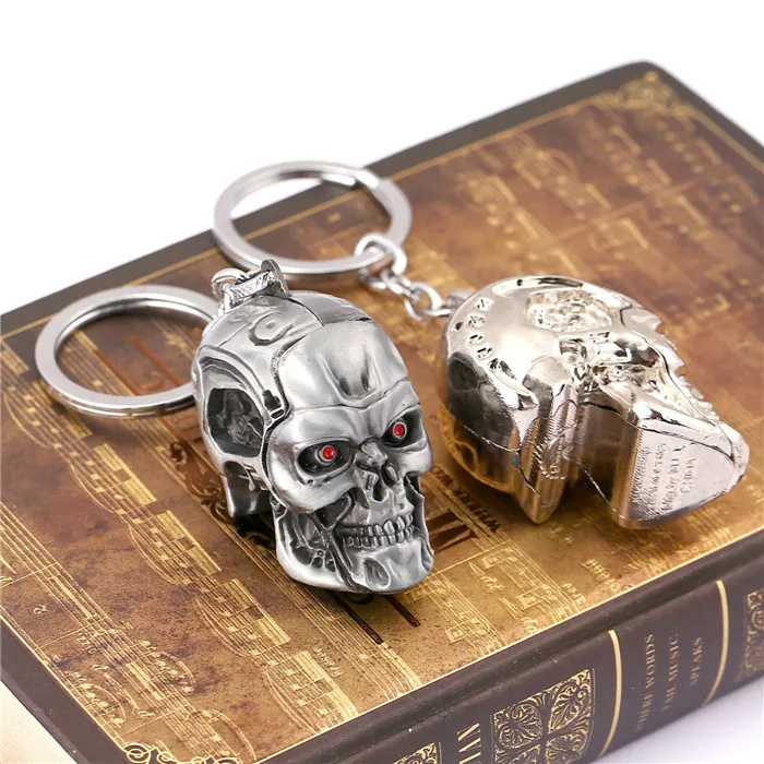 Llavero terminador de película personalizado 3D calavera forma de cabeza 2 colores coche llavero anillo hombres regalo Chaveiro Porte Clef llaveros Llavero terminador de película personalizado 3D calavera forma de cabeza 2 colores coche llavero anillo hombres regalo Chaveiro Porte Clef llaveros